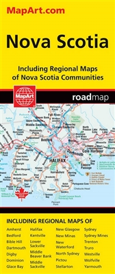 Nova Scotia travel & road map. Includes regional maps of Amherst, Bedford, Bible Hill, Dartmouth, Digby, Dominion, Glace Bay, Halifax, Kentville, Lower Sackville, Middle Beaver Bank, Middle Sackville, New Glasgow, New Minas, New Waterford, North Sydney, P