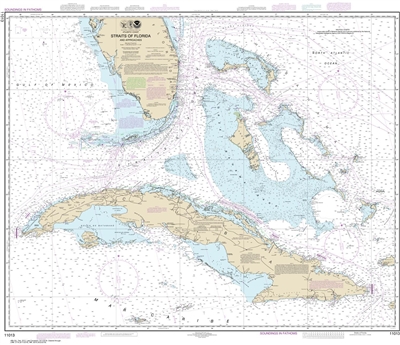 NOAA Chart 11013. Nautical Chart of Straits of Florida and Approaches - Gulf Coast. Includes all of Cuba. NOAA charts portray water depths, coastlines, dangers, aids to navigation, landmarks, bottom characteristics and other features, as well as regulator