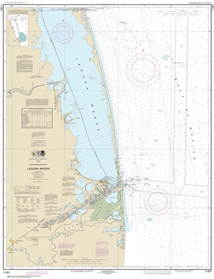 NOAA Chart 11301. Nautical Chart of Southern part of Laguna Madre - Gulf of Mexico. NOAA charts portray water depths, coastlines, dangers, aids to navigation, landmarks, bottom characteristics and other features, as well as regulatory, tide, and other inf