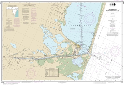 NOAA Chart 11302. Nautical Chart of Intracoastal Waterway Stover Point to Port Brownsville, including Brazos Santiago Pass - Gulf of Mexico. NOAA charts portray water depths, coastlines, dangers, aids to navigation, landmarks, bottom characteristics and o