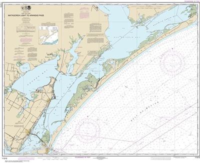 NOAA Chart 11313. Nautical Chart of Matagorda Light to Aransas Pass - Gulf Coast. NOAA charts portray water depths, coastlines, dangers, aids to navigation, landmarks, bottom characteristics and other features, as well as regulatory, tide, and other infor