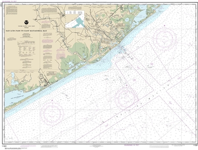 NOAA Chart 11321. Nautical Chart of San Luis Pass to East Matagorda Bay - Gulf Coast. NOAA charts portray water depths, coastlines, dangers, aids to navigation, landmarks, bottom characteristics and other features, as well as regulatory, tide, and other i