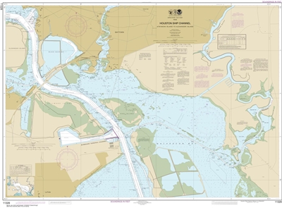 NOAA Chart 11328. Nautical Chart of Houston Ship Channel Atkinson Island to Alexander Island - Gulf Coast. NOAA charts portray water depths, coastlines, dangers, aids to navigation, landmarks, bottom characteristics and other features, as well as regulato