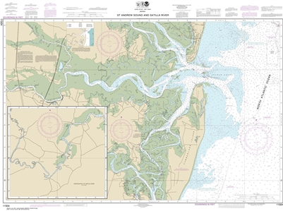 NOAA Chart 11504. Nautical Chart of St Andrew Sound and Satilla River - East Coast. NOAA charts portray water depths, coastlines, dangers, aids to navigation, landmarks, bottom characteristics and other features, as well as regulatory, tide, and other inf