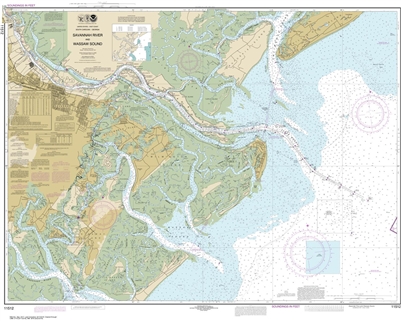 NOAA Chart 11512. Nautical Chart of Savannah River and Wassaw Sound - East Coast USA. NOAA charts portray water depths, coastlines, dangers, aids to navigation, landmarks, bottom characteristics and other features, as well as regulatory, tide, and other i