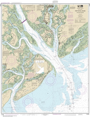 NOAA Chart 11516. Nautical Chart of Port Royal Sound and Inland Passages - East Coast USA. NOAA charts portray water depths, coastlines, dangers, aids to navigation, landmarks, bottom characteristics and other features, as well as regulatory, tide, and ot