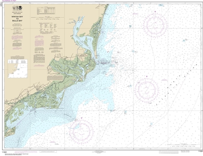 NOAA Chart 11531. Nautical Chart of Winyah Bay to Bulls Bay - East Coast USA. NOAA charts portray water depths, coastlines, dangers, aids to navigation, landmarks, bottom characteristics and other features, as well as regulatory, tide, and other informati