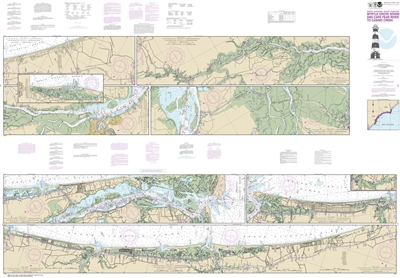 NOAA Chart 11534. Nautical Chart of Intracoastal Waterway Myrtle Grove Sound and Cape Fear River to Casino Creek - East Coast USA. NOAA charts portray water depths, coastlines, dangers, aids to navigation, landmarks, bottom characteristics and other featu