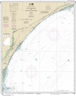 NOAA Chart 11535. Nautical Chart of Little River lnlet to Winyah Bay Entrance - East Coast USA. NOAA charts portray water depths, coastlines, dangers, aids to navigation, landmarks, bottom characteristics and other features, as well as regulatory, tide, a