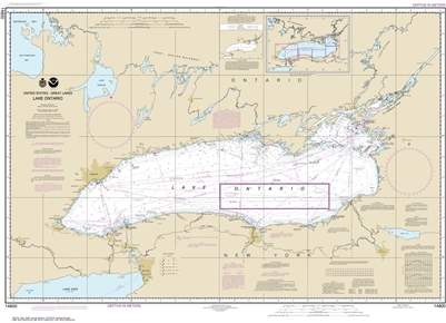 NOAA Chart 14800. Nautical Chart of Lake Ontario. NOAA charts portray water depths, coastlines, dangers, aids to navigation, landmarks, bottom characteristics and other features, as well as regulatory, tide, and other information. They contain all critica