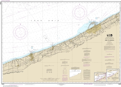 NOAA Chart 14828. Nautical Chart of Erie to Genevaon on Lake Erie. NOAA charts portray water depths, coastlines, dangers, aids to navigation, landmarks, bottom characteristics and other features, as well as regulatory, tide, and other information. They co