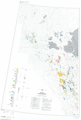 Oil Pools in Western Canada. This map shows all oil pools in Western Canada. Current to the early 1980's. Shows the location of known oil pools at the time. Includes details for each stratigraphic interval, ranked by initial and recoverable reserves. Geol