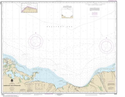 NOAA Chart 16044. Nautical Chart of Camden Bay and Approaches. NOAA charts portray water depths, coastlines, dangers, aids to navigation, landmarks, bottom characteristics and other features, as well as regulatory, tide, and other information. They contai