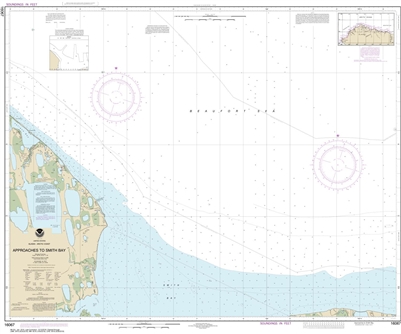 NOAA Chart 16067. Nautical Chart of Approaches to Smith Bay. NOAA charts portray water depths, coastlines, dangers, aids to navigation, landmarks, bottom characteristics and other features, as well as regulatory, tide, and other information. They contain