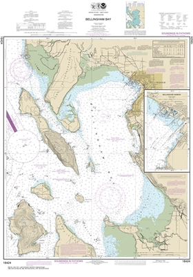 NOAA Nautical Chart 18424. Bellingham Bay. NOAA maps portray water depths, coastlines, dangers, aids to navigation, landmarks, bottom characteristics and other features, as well as regulatory, tide, and other information. They contain all critical correct