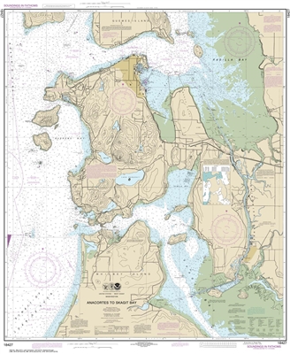 NOAA Nautical Chart 18427. Anacortes to Skagit Bay. NOAA maps portray water depths, coastlines, dangers, aids to navigation, landmarks, bottom characteristics and other features, as well as regulatory, tide, and other information. They contain all critica