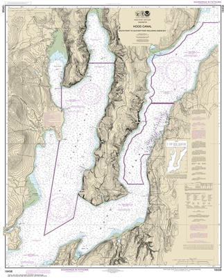 NOAA Chart 18458. Hood Canal to Quatsap Point Including Dabob Bay Nautical Chart. NOAA charts portray water depths, coastlines, dangers, aids to navigation, landmarks, bottom characteristics and other features, as well as regulatory, tide, and other infor