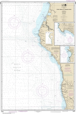 NOAA Chart 18620. Nautical Chart of Point Arena to Trinidad Head. Includes Rockport Landing and Shelter Cove. NOAA charts portray water depths, coastlines, dangers, aids to navigation, landmarks, bottom characteristics and other features, as well as regul