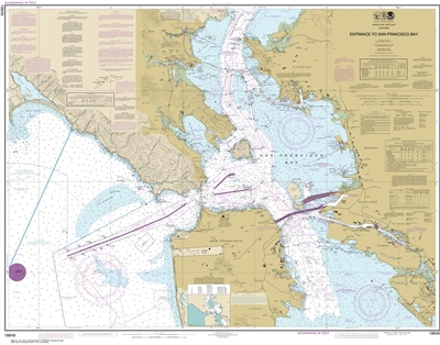 NOAA Chart 18649. Nautical Chart of Entrance to San Francisco Bay. NOAA charts portray water depths, coastlines, dangers, aids to navigation, landmarks, bottom characteristics and other features, as well as regulatory, tide, and other information. They co