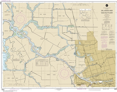 NOAA Chart 18663. Nautical Chart of San Joaquin River -Stockton Deep Water Channel - Medford Island to Stockton. NOAA charts portray water depths, coastlines, dangers, aids to navigation, landmarks, bottom characteristics and other features, as well as re
