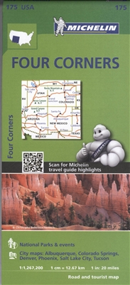 The Four Corners - Arizona, Colorado, New Mexico & Utah Travel Map. Michelin USA Southern Rockies Map 175 (scale: 1:1,267,000)part of Michelin's brand-new US regional map series with bright green covers zooms in close for comprehensive coverage of Arizona