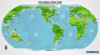 The Worlds Largest Cities - Map Blocks. Learn where the most populated cities on the planet are located. This map shows the worlds largest cities of the world with a population exceeding 3 million people. A great gift for any Lego or Mega Blocks fan. This