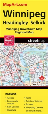 Winnipeg City & Region Map. This is a must have for anyone travelling in Winnipeg, Manitoba. Includes the communities of Headingley, Selkirk and Winnipeg. Includes hockey arenas, community centres, golf courses, hospitals, parks, points of interest, schoo