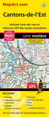 The Eastern Townships of Quebec Folded Travel Map. Known as Cantons de l'Est, in english the Eastern Townships, this map includes the communities of Drummondville, Granby, Saint-Hyacinthe, Sherbrooke, Thetford Mines, Trois-Rivieres, and Victoriaville. Fol