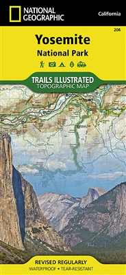 Yosemite California National Park Trail Map. Features found on this map include Ansel Adams Wilderness, Bridalveil Fall, Cathedral Range, El Capitan, Emigrant Wilderness, Excelsior Mountain, Hoover Wilderness, Illilouette Falls, Inyo National Forest, Lake