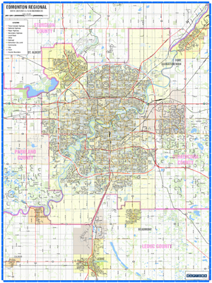 Edmonton Regional Wall Map. This new regional base map of Edmonton and the surrounding area will help you quickly find your way around. Includes Leduc, Beaumont, Calmar, Fort Saskatchewan and St. Albert to name a few. It has easy to read primary and secon