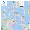 Nunavut Canada Wall Map - Communities and Land Claims. This detailed wall map of Nunavut shows all of the lands that make up this territory of Canada shows transportation, places, parks, glaciers, Inuit owned lands, census subdivisions, protected areas, s