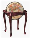 Queen Anne 16 Inch Floor World Globe. Elegant describes this globe perfectly. The design of the solid hardwood stand with cherry finish calls to mind 18th Century European influence. 16" diameter antique ocean globe with die-cast meridian.