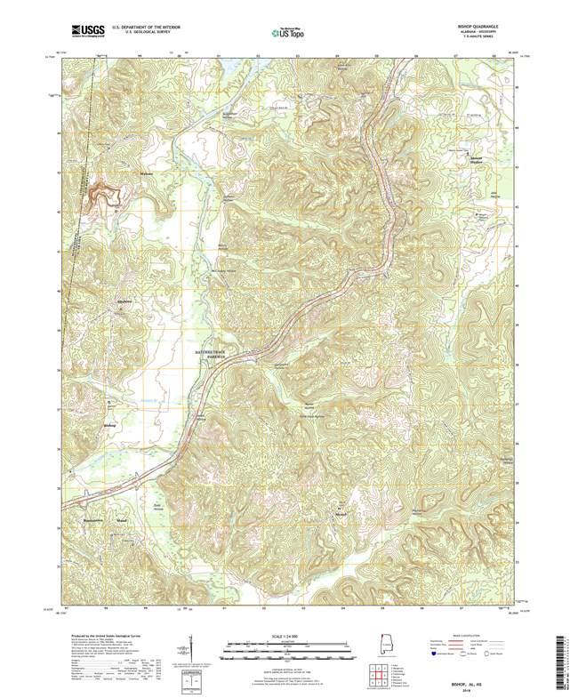 Bishop Alabama - Mississippi - 24k Topo Map