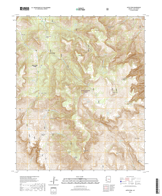 Aztec Peak Arizona - 24k Topo Map