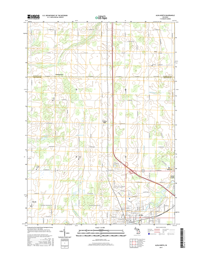 Alma North Michigan - 24k Topo Map