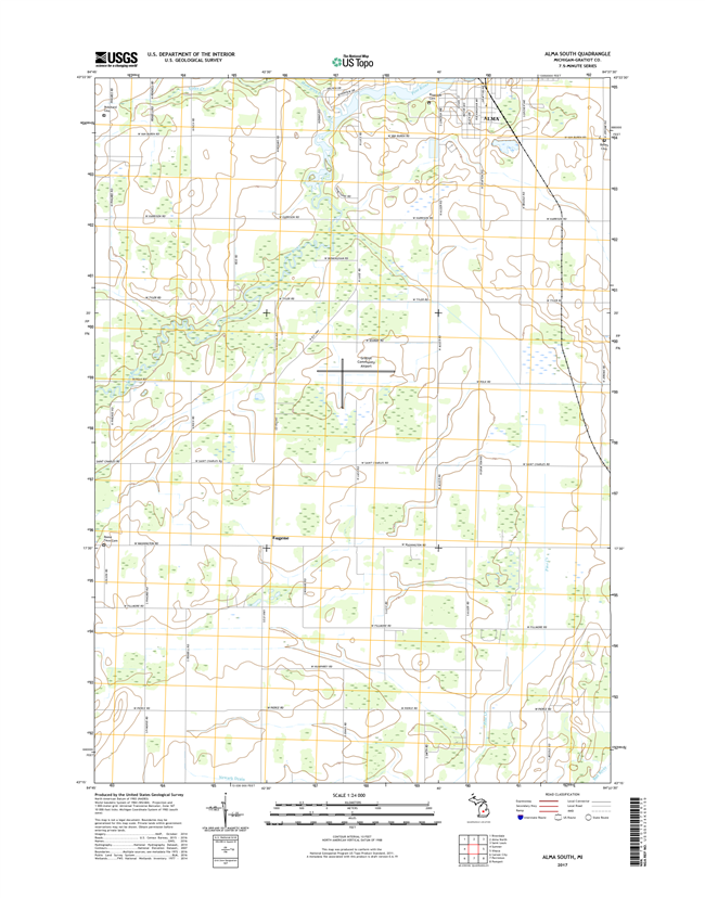 Alma South Michigan - 24k Topo Map