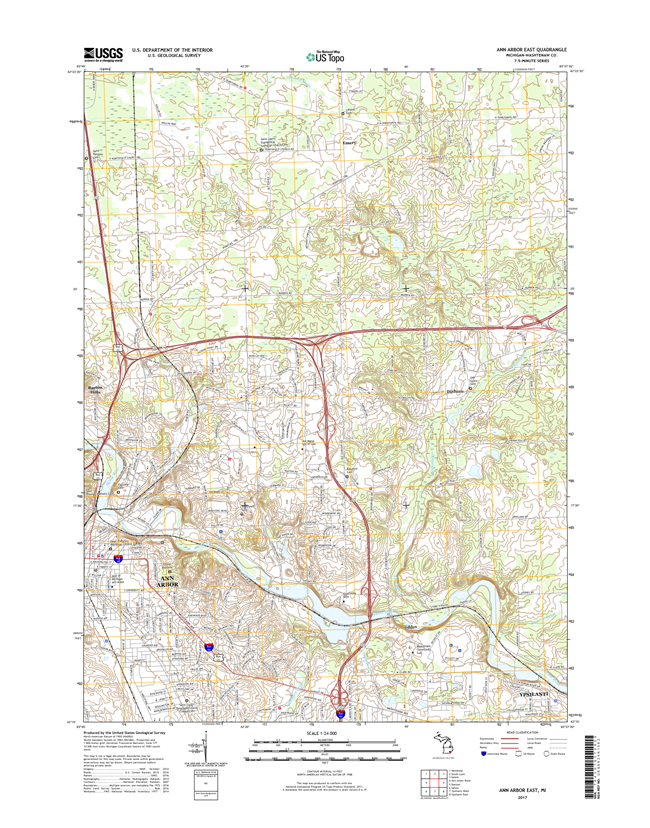 Ann Arbor East Michigan - 24k Topo Map