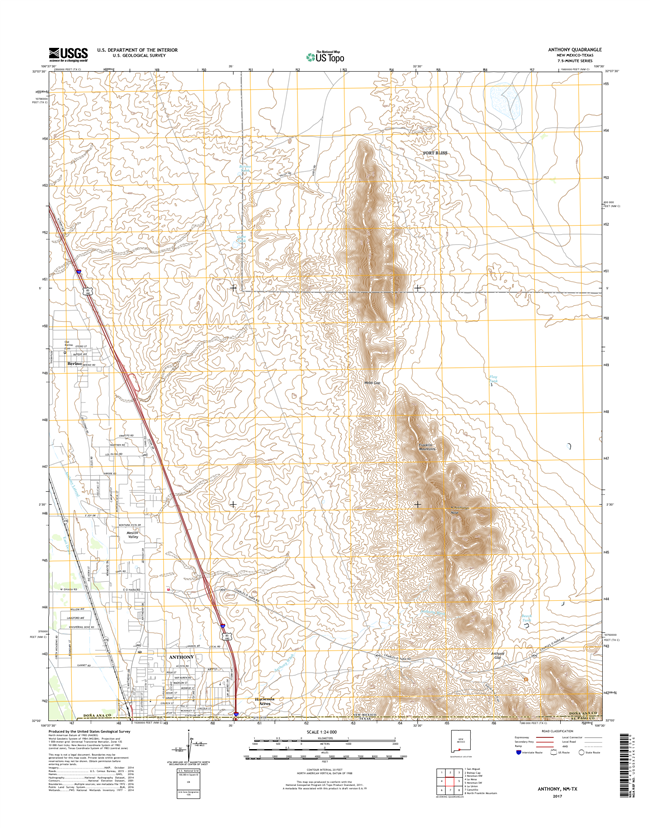 Anthony New Mexico - Texas - 24k Topo Map