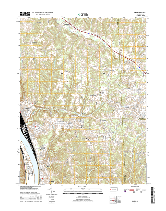 Baden Pennsylvania  - 24k Topo Map
