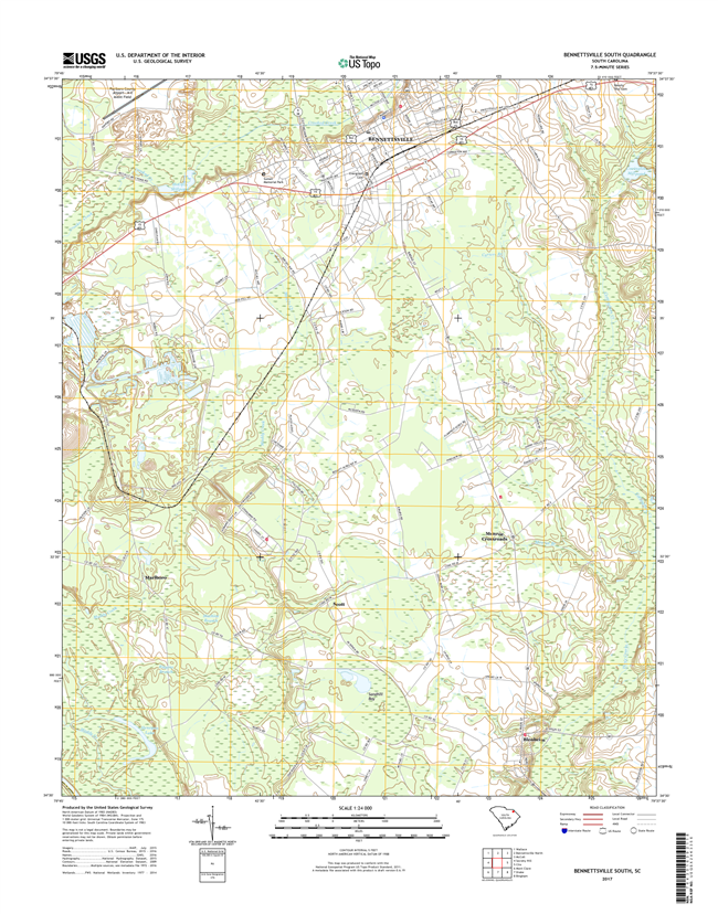 Bennettsville South South Carolina  - 24k Topo Map