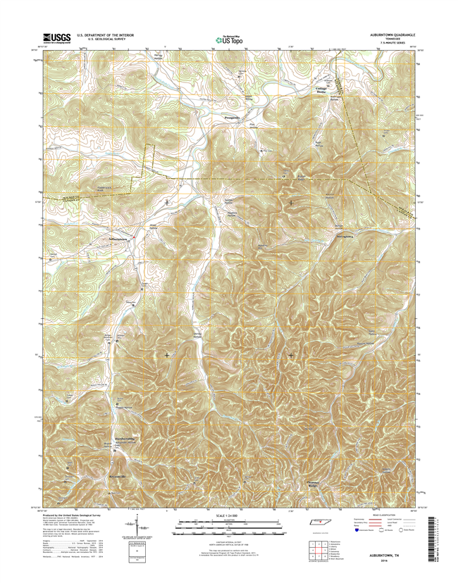 Auburntown Tennessee  - 24k Topo Map