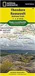 Theodore Roosevelt National Park Hiking Map - North Dakota. Map features in the South Unit include Ridgeline Nature Trail, Coal Vein Nature Trail, Buck Hill Trail, Wind Canyo Trail, Jones Creek Trail, Paddock Creek Trail, Talkington Trail, and the Petrifi