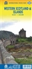 WESTERN SCOTLAND AND ISLANDS.  This is a very detailed map of western Scotland and Islands showing roads, rivers, points of interest, top attractions, railways, also with icons showing airports, campsites, and more.