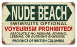 Nude Beach BC Vintage Metal Sign