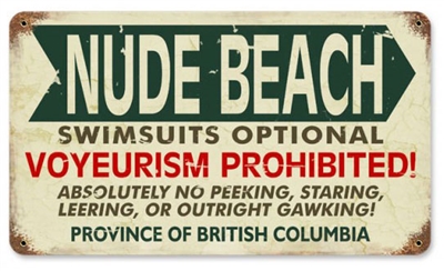 Nude Beach BC Vintage Metal Sign