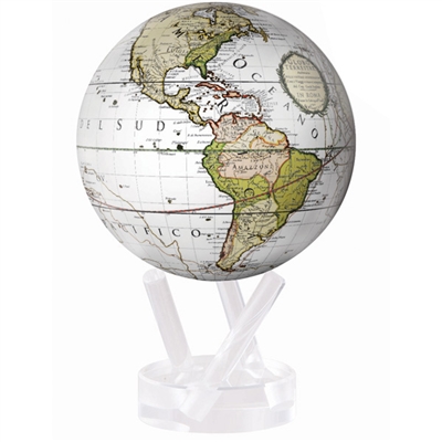 MOVA Globe Cassini White - 4.5 Inch. MOVA Globe recreates the earths perpetual motion in space, on your desktop, or even in the palm of your hand. These globes float at a perfect point of balance between gravitational forces and the buoyant forces of surr