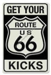 Route 66 - Vintage metal sign. Add some color to your bar, garage or man space with this vintage metal sign. Measures 11 inches by 18 inches.