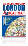 50 Miles Around London Road Map. This map is a full color, single sided, fold out road map featuring continuous mapping extending from Rugby and Bury St. Edmunds to the south coast and from Oxford and Winchester to Margate and Felixstowe in the east. Two