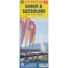 Switzerland & Geneva Travel Road Map. This double sided map shows Switzerland on one side and Geneva on the other. The Geneva side of the map goes from the airport in the north to south of the Old Town and from the Lancy area in the west to the United Nat