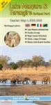 Lake Manyara National Park Tourist map. Get up close and personal with amazing African wildlife. This is a travel map and guide shows Lake Manyara National Park with elevations clearly marked on the front and a guide for the park on the back side. It show